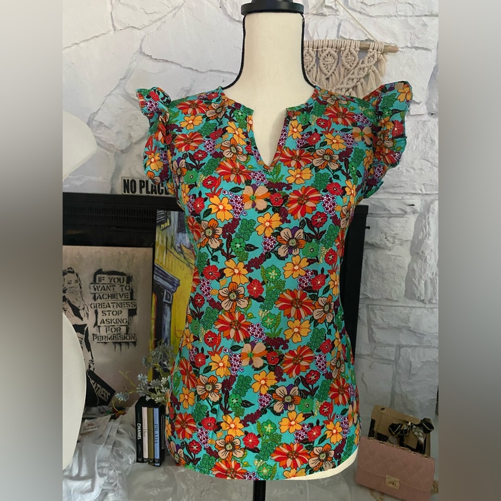 Green floral blouse